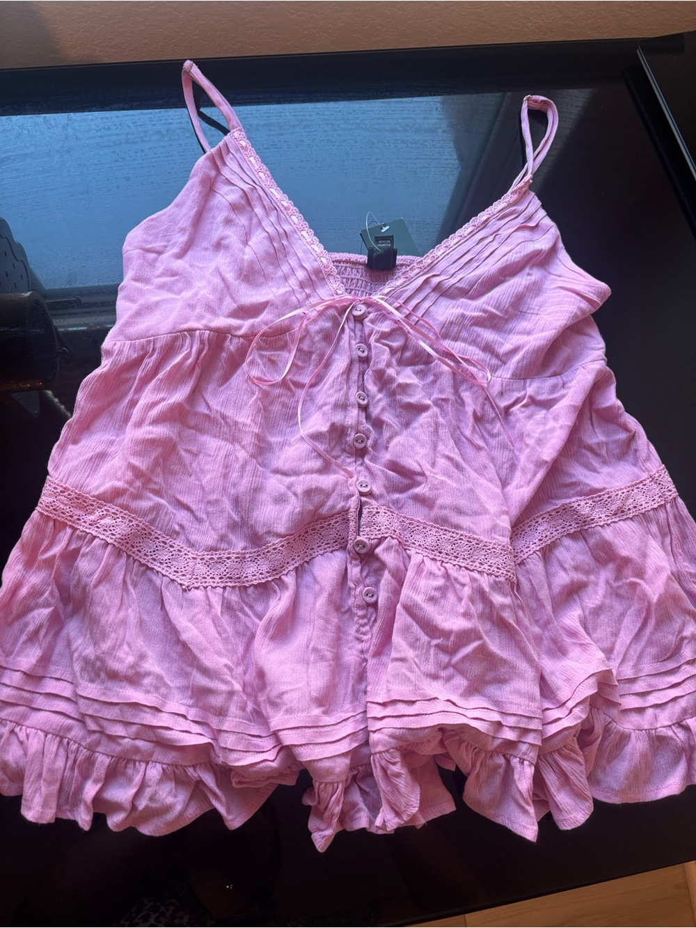 wild fable Pink Lace-Trim Button Front Camisole